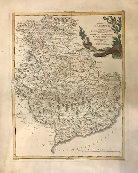 Zatta Antonio (1722-1804) Parte del Piemonte, che contiene i Marchesati di Susa e Saluzzo, i Distretti di Cuneo e Mondovì, e la Contea di Nizza tratta dalla carta dell'Ingegnere Borgonio 1782 Venezia 